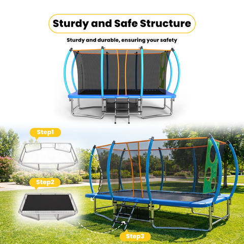 Skepphlay 8x14FT Square Outdoor Trampoline for Kids Adult, Bouncing Jumping Safety Enclosure Trampoline w/ Target Cloth,Football,Blue