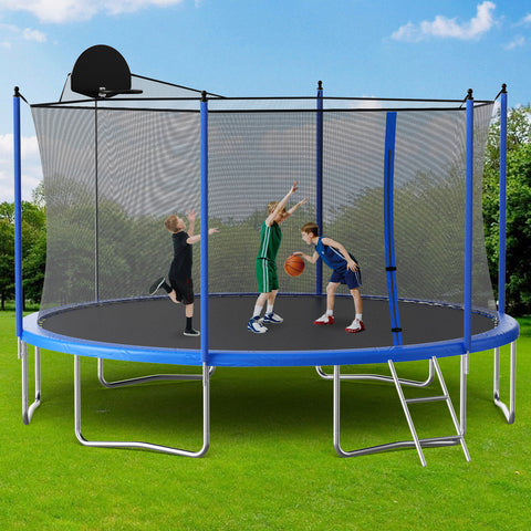 Trampoline Outdoor for Kids and Adults, Large Heavy Duty Round Trampoline with Basketball Hoop, Enclosure Net for Backyard, ASTM Approved