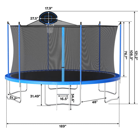 Trampoline Outdoor for Kids and Adults, Large Heavy Duty Round Trampoline with Basketball Hoop, Enclosure Net for Backyard, ASTM Approved