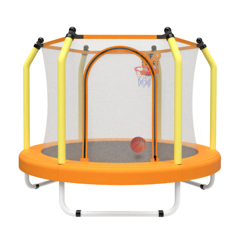 Skepphlay 55" Small Toddle Trampoline w/ Basketball Hoop, Safety Enclosure Design, Baby Round Jumping Mat, Best Gifts For Boys Girls, Orange