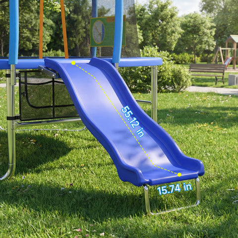 Skepphlay All-Weather Outdoor Trampolines Slide For Kids 6+, 220 LBs Capacity, Plastic Heavy Duty Slide For 8-16FT Trampoline, Blue