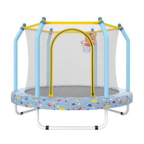 Skepphlay 55" Small Indoor Outdoor Trampoline w/ Basketball Hoop, Safety Enclosure Design, Baby Round Jumping Mat, Best Gifts For Boys Girls, Baby Blue
