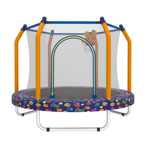 Skepphlay 55" Small Toddle Trampoline w/ Basketball Hoop, Safety Enclosure Design, Baby Round Jumping Mat, Best Gifts For Boys Girls, Dark Blue