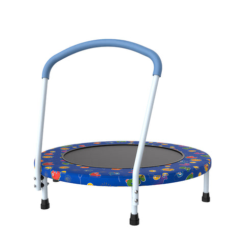 Skepphlay 36" Foldable Toddler Trampoline w/ Adjustable Handlebar for Kids 1-6 Ages, Safe & Sturdy Design, Blue