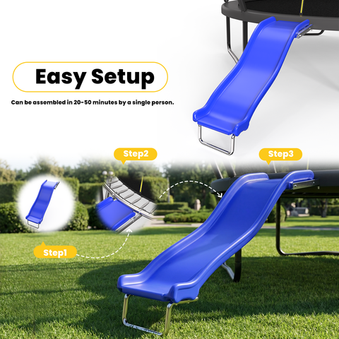 Skepphlay All-Weather Outdoor Trampolines Slide For Kids 6+, 220 LBs Capacity, Plastic Heavy Duty Slide For 8-16FT Trampoline, Blue