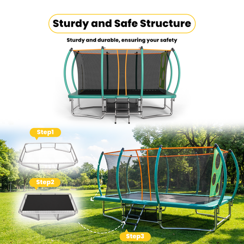 Skepphlay 8x14FT Square Outdoor Trampoline for Kids Adult, Bouncing Jumping Safety Enclosure Trampoline w/ Target Cloth,Football,Green 8x14FT Square Outdoor Trampoline for Kids Adult, Bouncing Jumping Safety Enclosure Trampoline,Football,Green