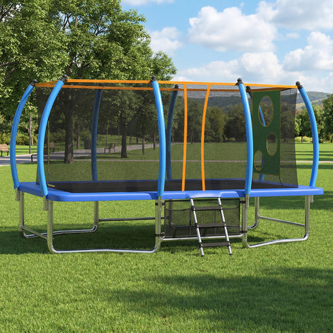 Skepphlay 8x14FT Square Outdoor Trampoline for Kids Adult, Bouncing Jumping Safety Enclosure Trampoline w/ Target Cloth,Football,Blue