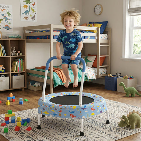 Skepphlay 28" Mini Small Trampoline w/ Handle Bar, Noiseless Jumping Mat, Safe & Sturdy Design, Baby Blue