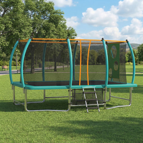 Skepphlay 8x14FT Square Outdoor Trampoline for Kids Adult, Bouncing Jumping Safety Enclosure Trampoline w/ Target Cloth,Football,Green 8x14FT Square Outdoor Trampoline for Kids Adult, Bouncing Jumping Safety Enclosure Trampoline,Football,Green