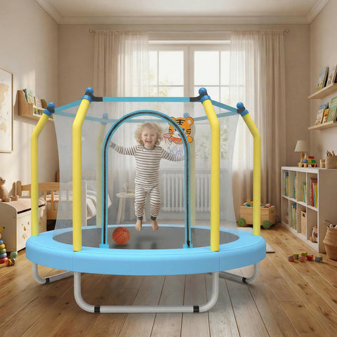 Skepphlay 55" Small Toddle Trampoline w/ Basketball Hoop, Safety Enclosure Design, Baby Round Jumping Mat, Best Gifts For Boys Girls, Orange