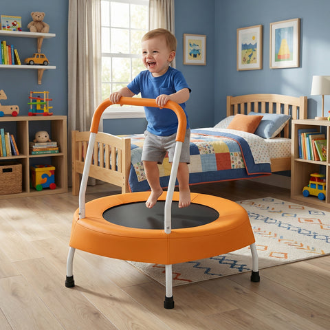 Skepphlay 28" Mini Small Indoor Trampoline w/ Handle Bar, Noiseless Jumping Mat, Safe & Sturdy Design