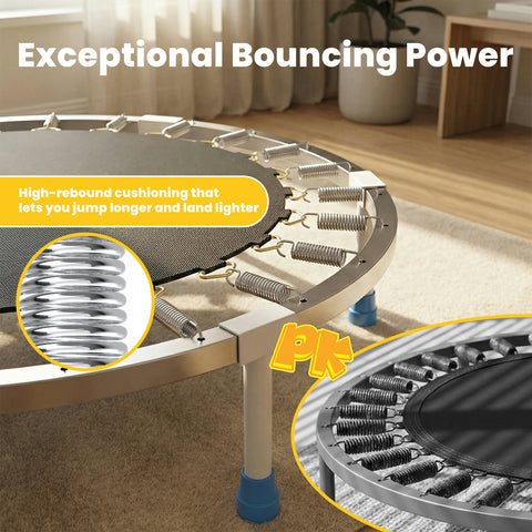 Skepphlay 36" Foldable Toddler Trampoline w/ Adjustable Handlebar for Kids 1-6 Ages, Safe & Sturdy Design, Baby Blue