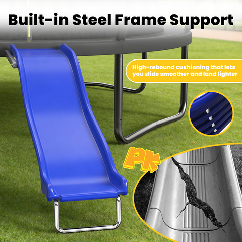 Skepphlay All-Weather Outdoor Trampolines Slide For Kids 6+, 220 LBs Capacity, Plastic Heavy Duty Slide For 8-16FT Trampoline, Blue