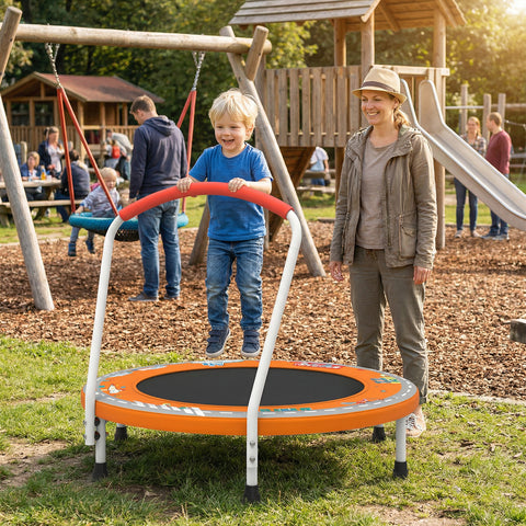 Skepphlay 36" Foldable Toddler Trampoline w/ Adjustable Handlebar for Kids 1-6 Ages, Safe & Sturdy Design, Orange