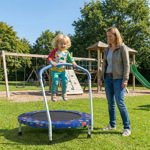 Skepphlay 36" Foldable Toddler Trampoline w/ Adjustable Handlebar for Kids 1-6 Ages, Safe & Sturdy Design, Blue