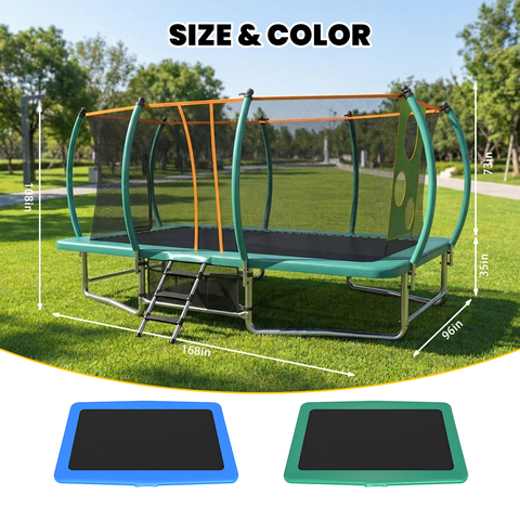Skepphlay 8x14FT Square Outdoor Trampoline for Kids Adult, Bouncing Jumping Safety Enclosure Trampoline w/ Target Cloth,Football,Green 8x14FT Square Outdoor Trampoline for Kids Adult, Bouncing Jumping Safety Enclosure Trampoline,Football,Green