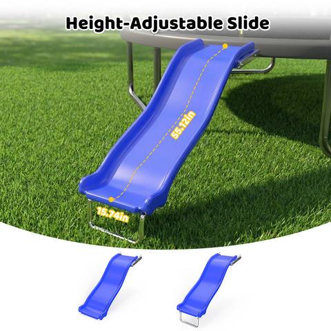Skepphlay All-Weather Outdoor Trampolines Slide For Kids 6+, 220 LBs Capacity, Plastic Heavy Duty Slide For 8-16FT Trampoline, Blue