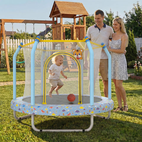 Skepphlay 55" Small Indoor Outdoor Trampoline w/ Basketball Hoop, Safety Enclosure Design, Baby Round Jumping Mat, Best Gifts For Boys Girls, Baby Blue