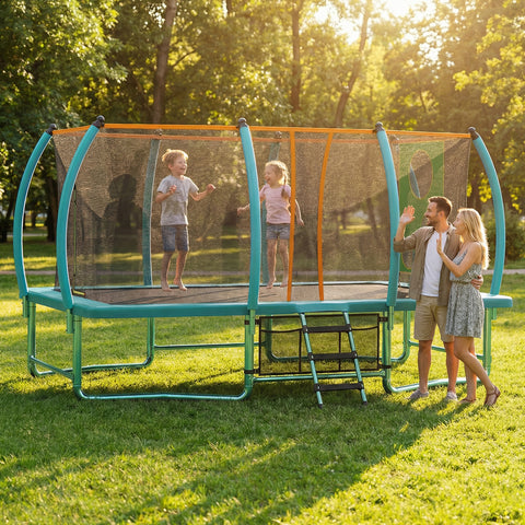 Skepphlay 8x14FT Square Outdoor Trampoline for Kids Adult, Bouncing Jumping Safety Enclosure Trampoline w/ Target Cloth,Football,Green 8x14FT Square Outdoor Trampoline for Kids Adult, Bouncing Jumping Safety Enclosure Trampoline,Football,Green