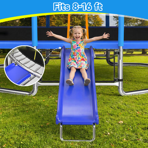 Skepphlay All-Weather Outdoor Trampolines Slide For Kids 6+, 220 LBs Capacity, Plastic Heavy Duty Slide For 8-16FT Trampoline, Blue