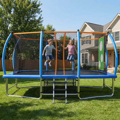 Skepphlay 10x16FT Long Rectangular Outdoor tumbling Trampoline for Kids Adult,Bounce Combo Safety w/ASIM Certified, Target Cloth,Blue