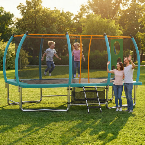 Skepphlay 10x16FT Long Rectangular Outdoor tumbling Trampoline for Kids Adult,Bounce Combo Safety w/ASIM Certified, Target Cloth, Green