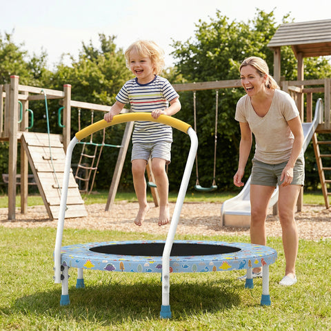 Skepphlay 36" Foldable Toddler Trampoline w/ Adjustable Handlebar for Kids 1-6 Ages, Safe & Sturdy Design, Baby Blue