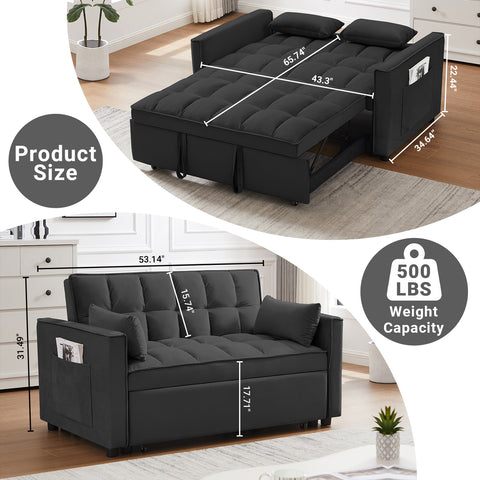 3 in 1 Convertible Couch, Pull Out Sofa Bed with 3-Level Adjustable Backrest, Sleeper Loveseat with Storage and Pillows, Modern Recliner for Living Room Apartment Office