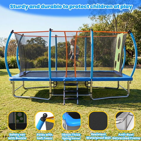 Skepphlay 8x14FT Square Outdoor Trampoline for Kids Adult, Bouncing Jumping Safety Enclosure Trampoline w/ Target Cloth,Football,Blue