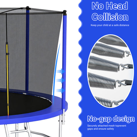 Skepphlay 14 FT Outdoor Trampoline with Safety Enclosure Net, Basketball Hoop, 5 W-Shaped Legs & Ladder, ASTM Certified for Kids Adults,Blue
