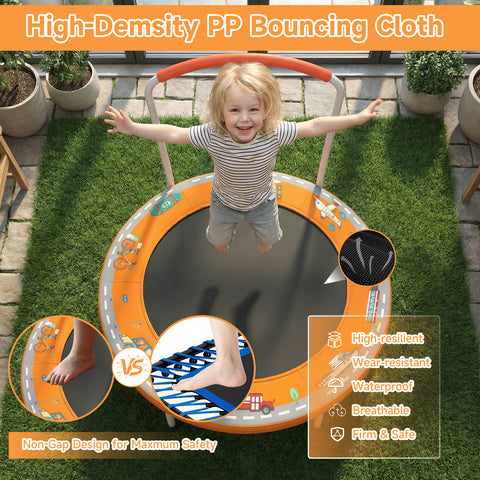 Skepphlay 36" Foldable Toddler Trampoline w/ Adjustable Handlebar for Kids 1-6 Ages, Safe & Sturdy Design, Orange