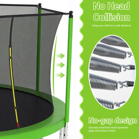 Skepphlay 15 FT Outdoor Trampoline w/ Basketball Hoop, 3 Steps Ladder and Safe Enclosure Net, Green Recreational Trampoline for Kids, Adults, Backyard