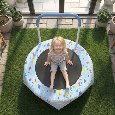 Skepphlay 28" Mini Small Trampoline w/ Handle Bar, Noiseless Jumping Mat, Safe & Sturdy Design, Baby Blue