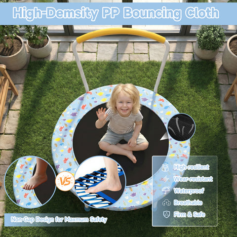 Skepphlay 36" Foldable Toddler Trampoline w/ Adjustable Handlebar for Kids 1-6 Ages, Safe & Sturdy Design, Baby Blue