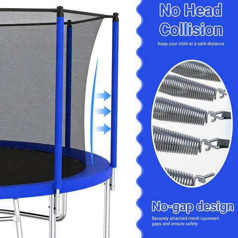 Skepphlay 12 FT Outdoor Trampoline w/ Basketball Hoop, 2 Steps Ladder and Safe Enclosure Net, Blue Recreational Trampoline for Kids, Adults, Backyard