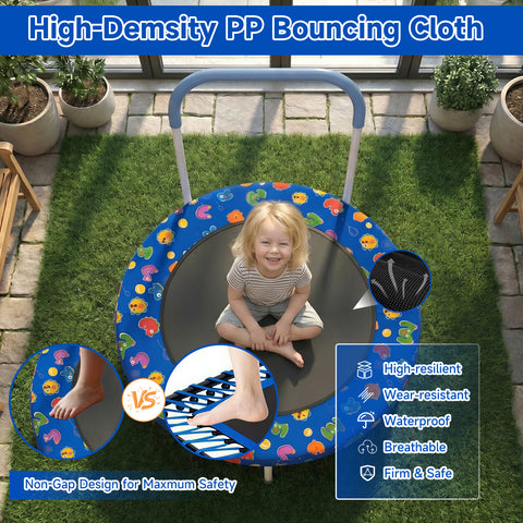 Skepphlay 36" Foldable Toddler Trampoline w/ Adjustable Handlebar for Kids 1-6 Ages, Safe & Sturdy Design, Blue