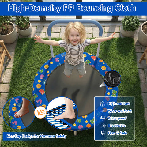 Skepphlay 36" Foldable Toddler Trampoline w/ Adjustable Handlebar for Kids 1-6 Ages, Safe & Sturdy Design, Blue