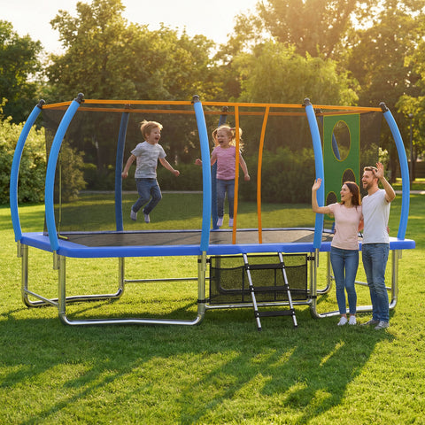 Skepphlay 10x16FT Long Rectangular Outdoor tumbling Trampoline for Kids Adult,Bounce Combo Safety w/ASIM Certified, Target Cloth,Blue