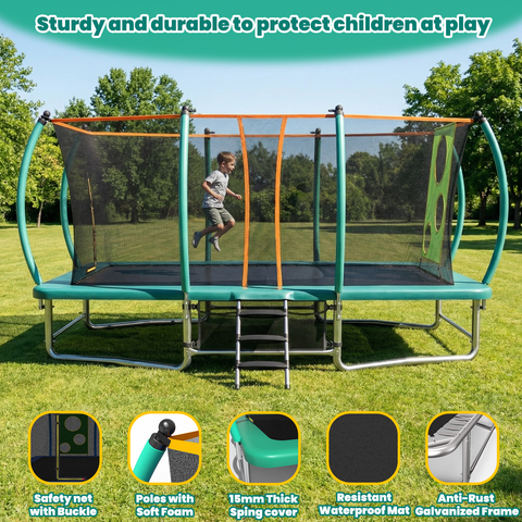 Skepphlay 8x14FT Square Outdoor Trampoline for Kids Adult, Bouncing Jumping Safety Enclosure Trampoline w/ Target Cloth,Football,Green 8x14FT Square Outdoor Trampoline for Kids Adult, Bouncing Jumping Safety Enclosure Trampoline,Football,Green