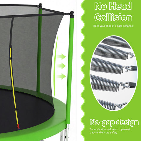 Skepphlay 14 FT Outdoor Trampoline w/ Basketball Hoop, 3 Steps Ladder and Safe Enclosure Net, Green Recreational Trampoline for Kids, Adults, Backyard
