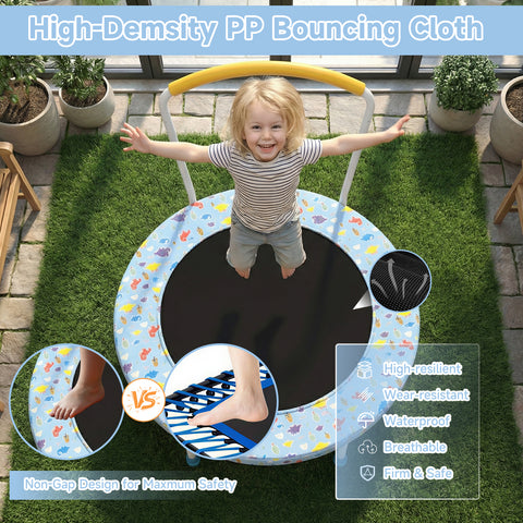Skepphlay 36" Foldable Toddler Trampoline w/ Adjustable Handlebar for Kids 1-6 Ages, Safe & Sturdy Design, Baby Blue