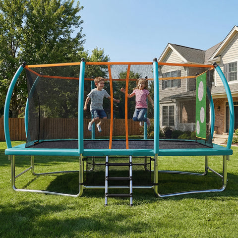 Skepphlay 10x16FT Long Rectangular Outdoor tumbling Trampoline for Kids Adult,Bounce Combo Safety w/ASIM Certified, Target Cloth, Green