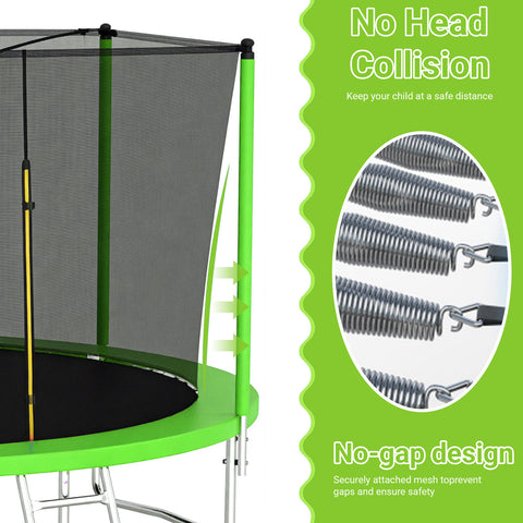 Skepphlay 14 FT Outdoor Trampoline with Safety Enclosure Net, Basketball Hoop, 5 W-Shaped Legs & Ladder, ASTM Certified for Kids Adults, Green