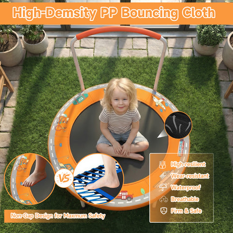 Skepphlay 36" Foldable Toddler Trampoline w/ Adjustable Handlebar for Kids 1-6 Ages, Safe & Sturdy Design, Orange
