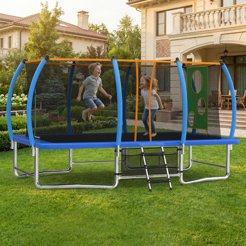 Skepphlay 8x14FT Square Outdoor Trampoline for Kids Adult, Bouncing Jumping Safety Enclosure Trampoline w/ Target Cloth,Football,Blue