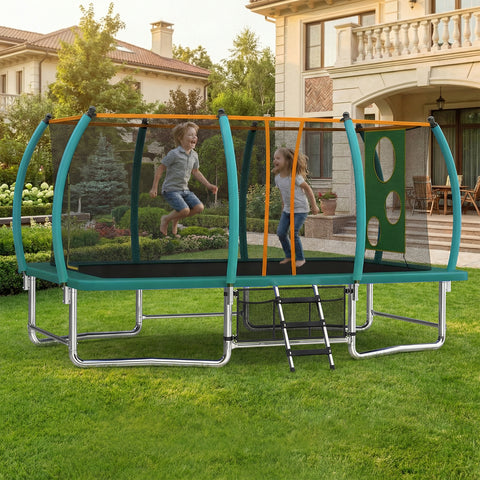 Skepphlay 8x14FT Square Outdoor Trampoline for Kids Adult, Bouncing Jumping Safety Enclosure Trampoline w/ Target Cloth,Football,Green 8x14FT Square Outdoor Trampoline for Kids Adult, Bouncing Jumping Safety Enclosure Trampoline,Football,Green
