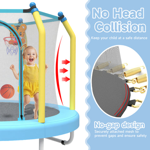 Skepphlay 55" Small Toddle Trampoline w/ Basketball Hoop, Safety Enclosure Design, Baby Round Jumping Mat, Best Gifts For Boys Girls, Orange