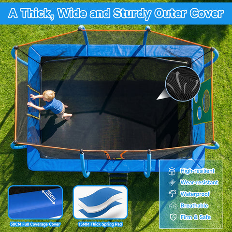 Skepphlay 8x14FT Square Outdoor Trampoline for Kids Adult, Bouncing Jumping Safety Enclosure Trampoline w/ Target Cloth,Football,Blue