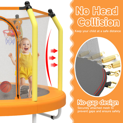 Skepphlay 55" Small Toddle Trampoline w/ Basketball Hoop, Safety Enclosure Design, Baby Round Jumping Mat, Best Gifts For Boys Girls, Orange