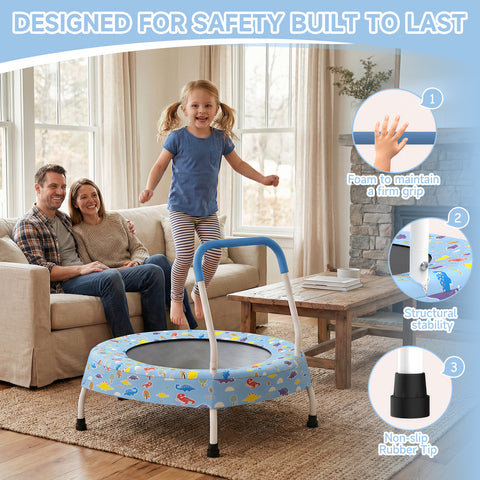 Skepphlay 28" Mini Small Trampoline w/ Handle Bar, Noiseless Jumping Mat, Safe & Sturdy Design, Baby Blue